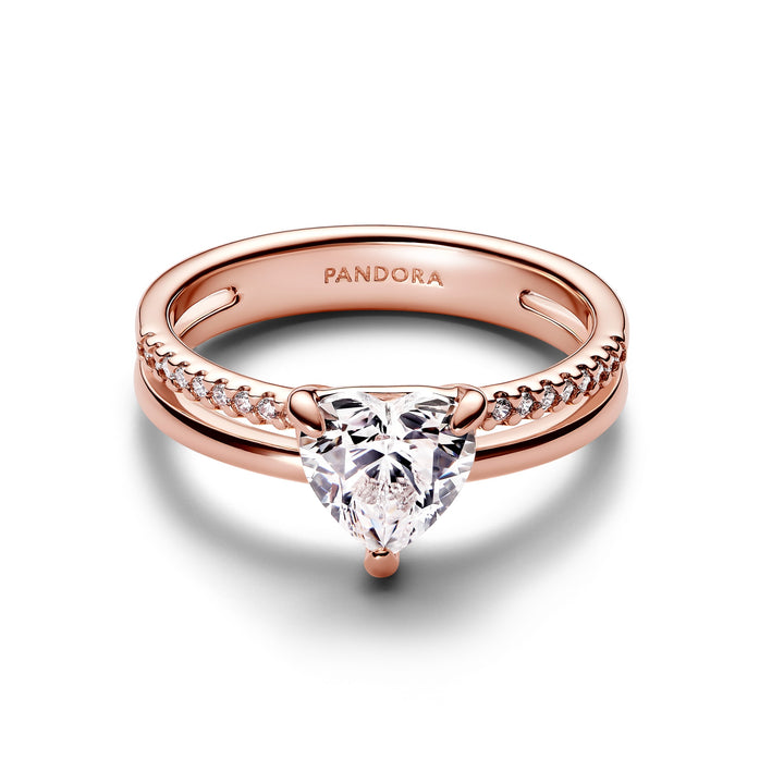 Pandora Timeless Rose Double Band Heart Ring Size 6