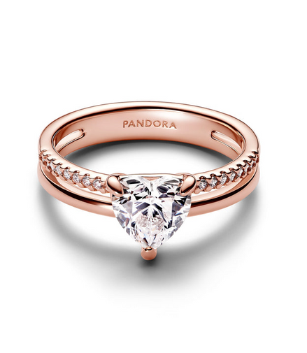 Pandora Timeless Rose Double Band Heart Ring Size 6