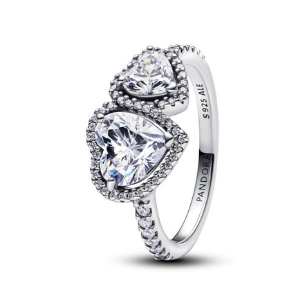 Pandora Timeless Sparkling Halo Hearts Ring Size 7