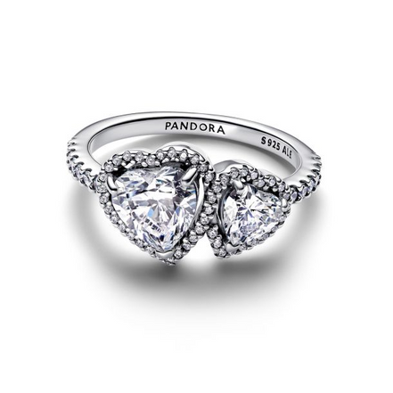 Pandora Timeless Sparkling Halo Hearts Ring Size 7