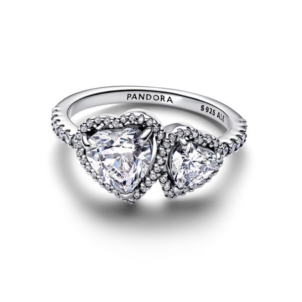 Pandora Timeless Sparkling Halo Hearts Ring Size 7