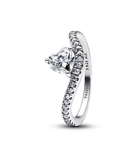 Pandora Timeless Wavy Pavé Heart Ring Size 7