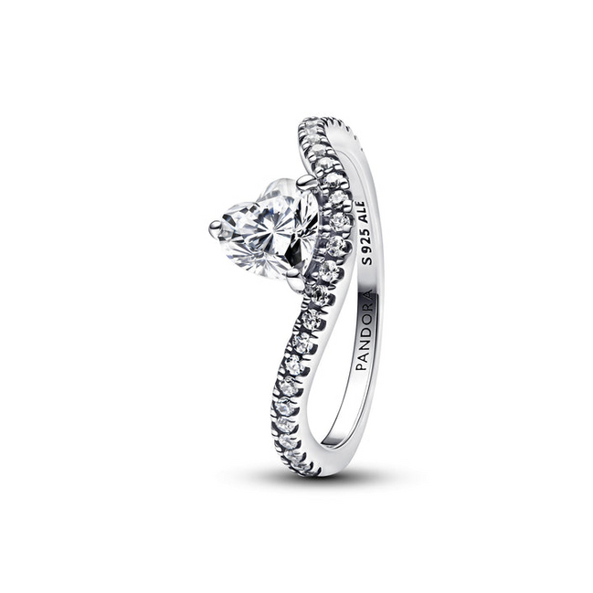 Pandora Timeless Wavy Pavé Heart Ring Size 7