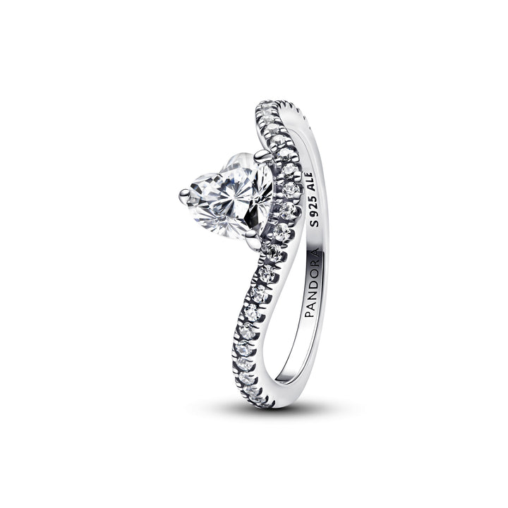 Pandora Timeless Wavy Pavé Heart Ring Size 7