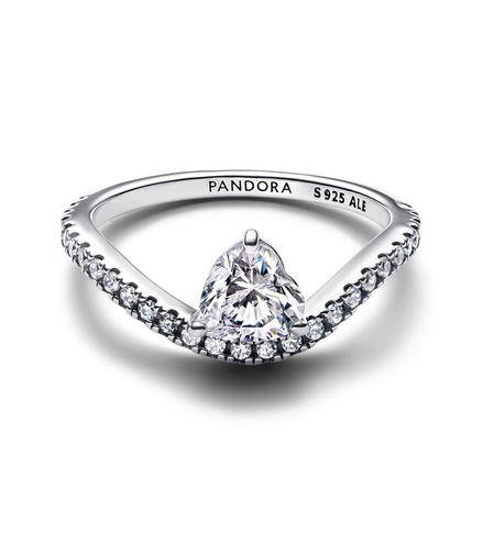 Pandora Timeless Wavy Pavé Heart Ring Size 7