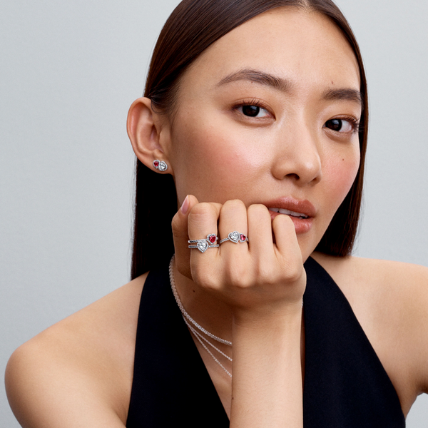 Pandora Timeless Halo Hearts Ring Size 7