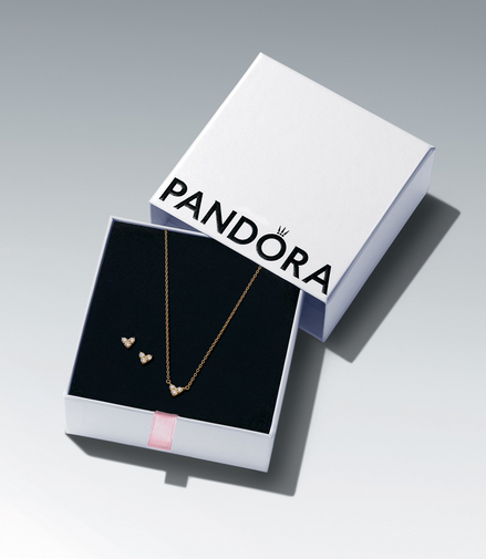 Pandora Tmeless Golden Triple Stone Heart Jewelry Gift Set