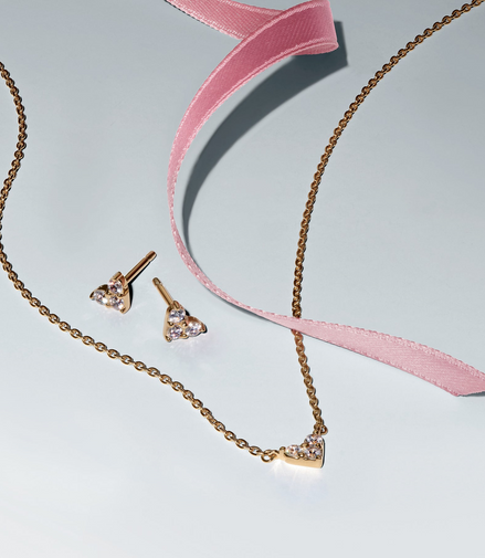 Pandora Tmeless Golden Triple Stone Heart Jewelry Gift Set