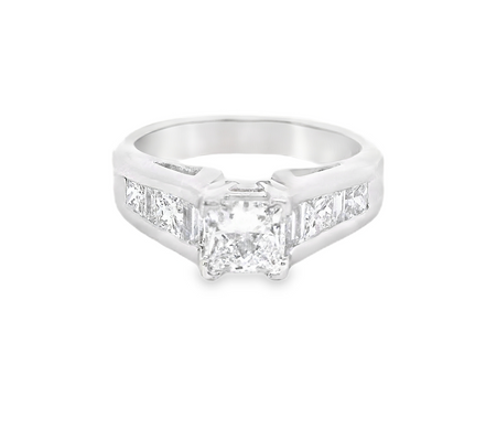 18K White Gold 1.30 CTW Diamond Princess Cut And Baguette Engagement Ring