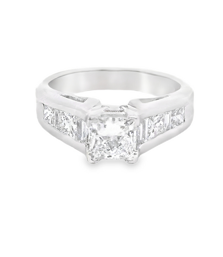 18K White Gold 1.30 CTW Diamond Princess Cut And Baguette Engagement Ring