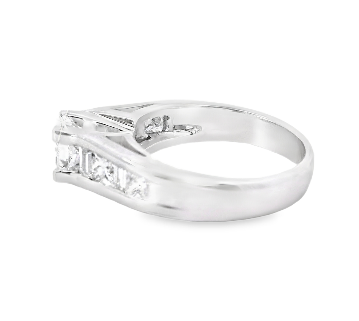 18K White Gold 1.30 CTW Diamond Princess Cut And Baguette Engagement Ring
