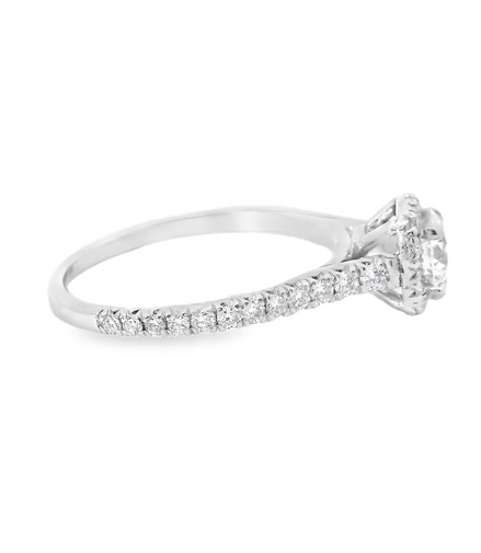 14K White Gold And 0.93 CTW Diamond Halo Engagement Ring