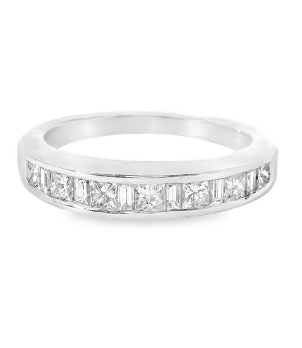 14K White Gold 0.55 CTW Princess And Baguette Diamond Band