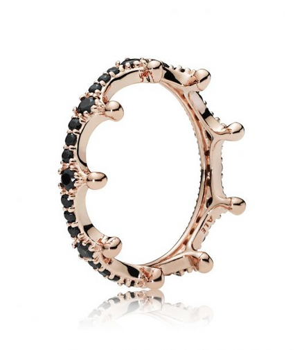 Pandora Rose Enchanted Crown Ring Black Crystal Size 5