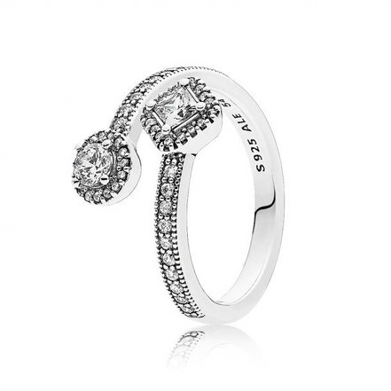 Pandora Timeless Sparkling Square And Circle Open Ring Size 8.5