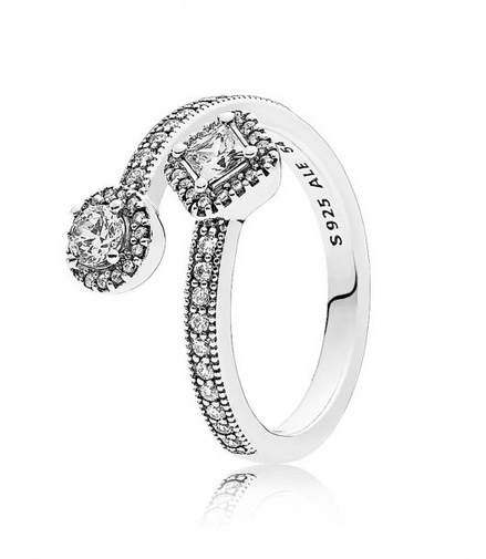 Pandora Timeless Sparkling Square And Circle Open Ring Size 8.5