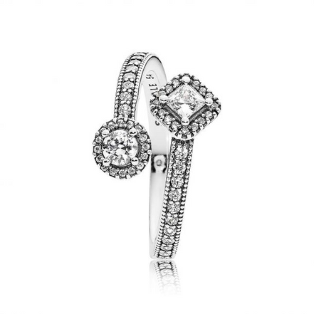 Pandora Timeless Sparkling Square And Circle Open Ring Size 8.5
