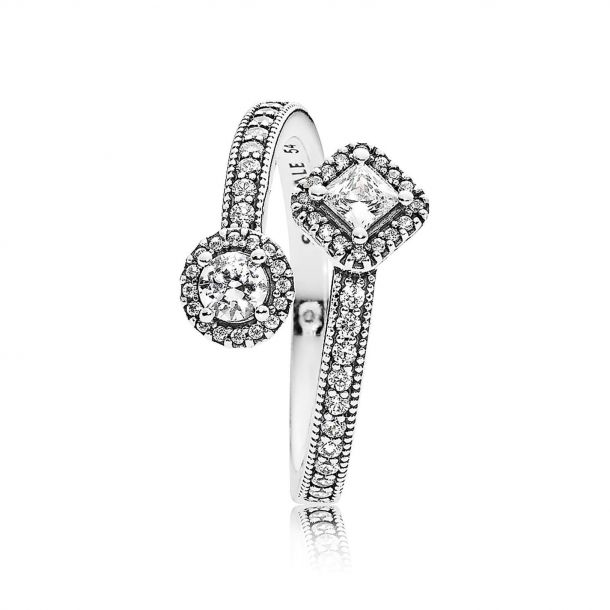 Pandora Timeless Sparkling Square And Circle Open Ring Size 8.5