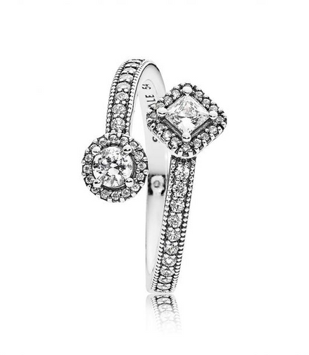 Pandora Timeless Sparkling Square And Circle Open Ring Size 8.5