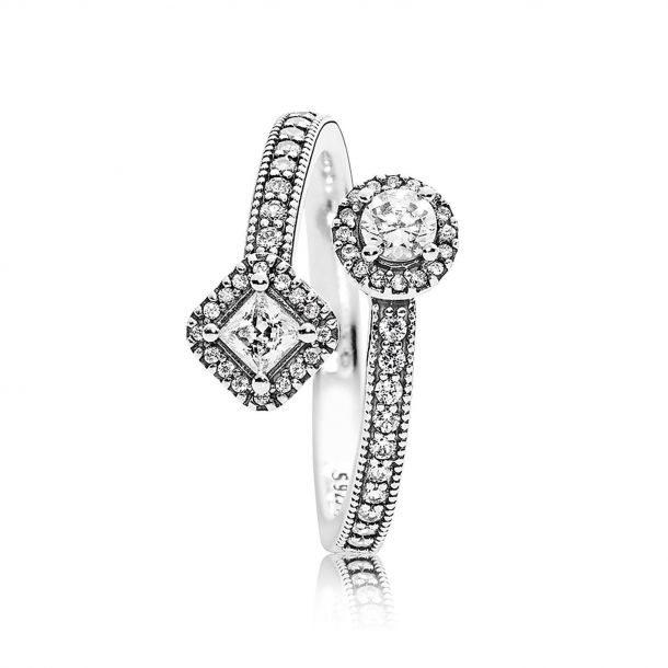 Pandora Timeless Sparkling Square And Circle Open Ring Size 8.5