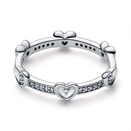 Pandora Moments Radiant Sparkling Hearts Ring Size 7.5