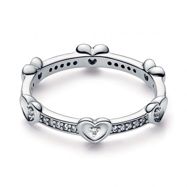 Pandora Moments Radiant Sparkling Hearts Ring Size 7.5
