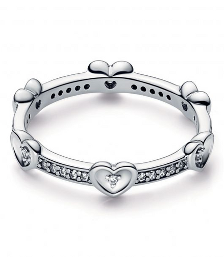 Pandora Moments Radiant Sparkling Hearts Ring Size 7.5