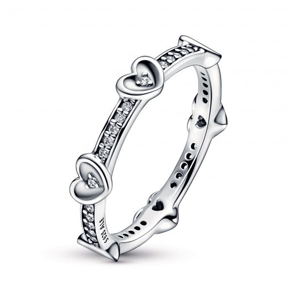 Pandora Moments Radiant Sparkling Hearts Ring Size 7.5