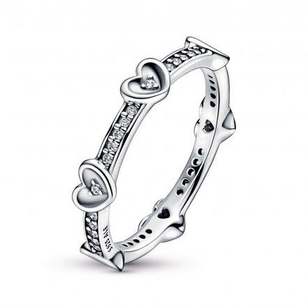 Pandora Moments Radiant Sparkling Hearts Ring Size 7.5