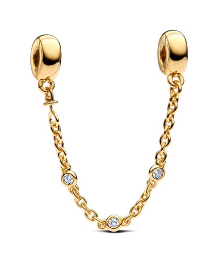 Pandora Moments Gold Plated Triple Clear Stone Safety Chain