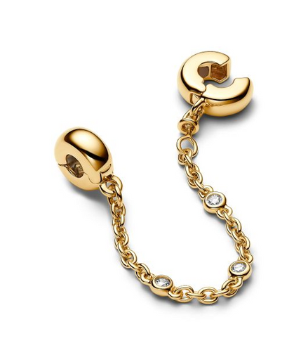 Pandora Moments Gold Plated Triple Clear Stone Safety Chain