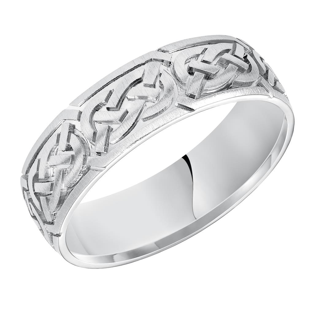 Frederick Goldman 14K White Gold  Celtic Comfort Fit Wedding Band Size 10
