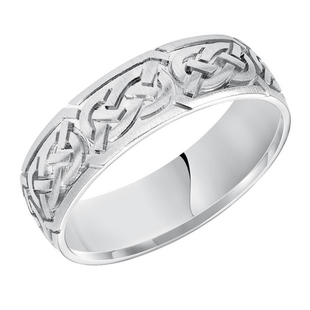 Frederick Goldman 14K White Gold  Celtic Comfort Fit Wedding Band Size 10