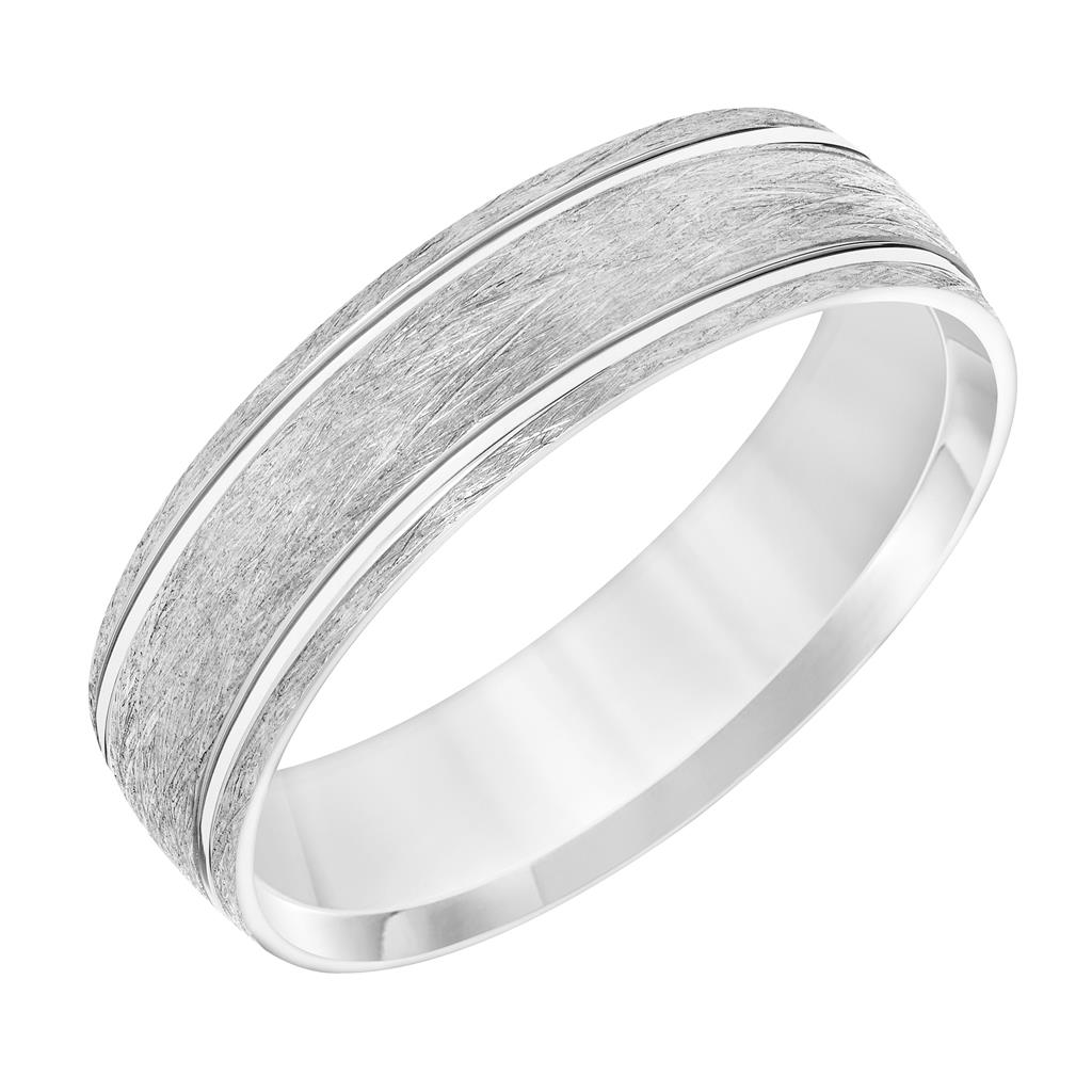 Men's 14k White Gold Wire Finish Comfort Fit Wedding Band