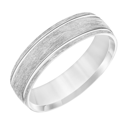 Men's 14k White Gold Wire Finish Comfort Fit Wedding Band