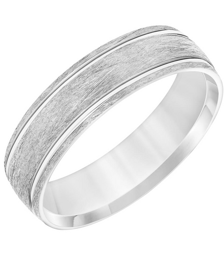 Men's 14k White Gold Wire Finish Comfort Fit Wedding Band