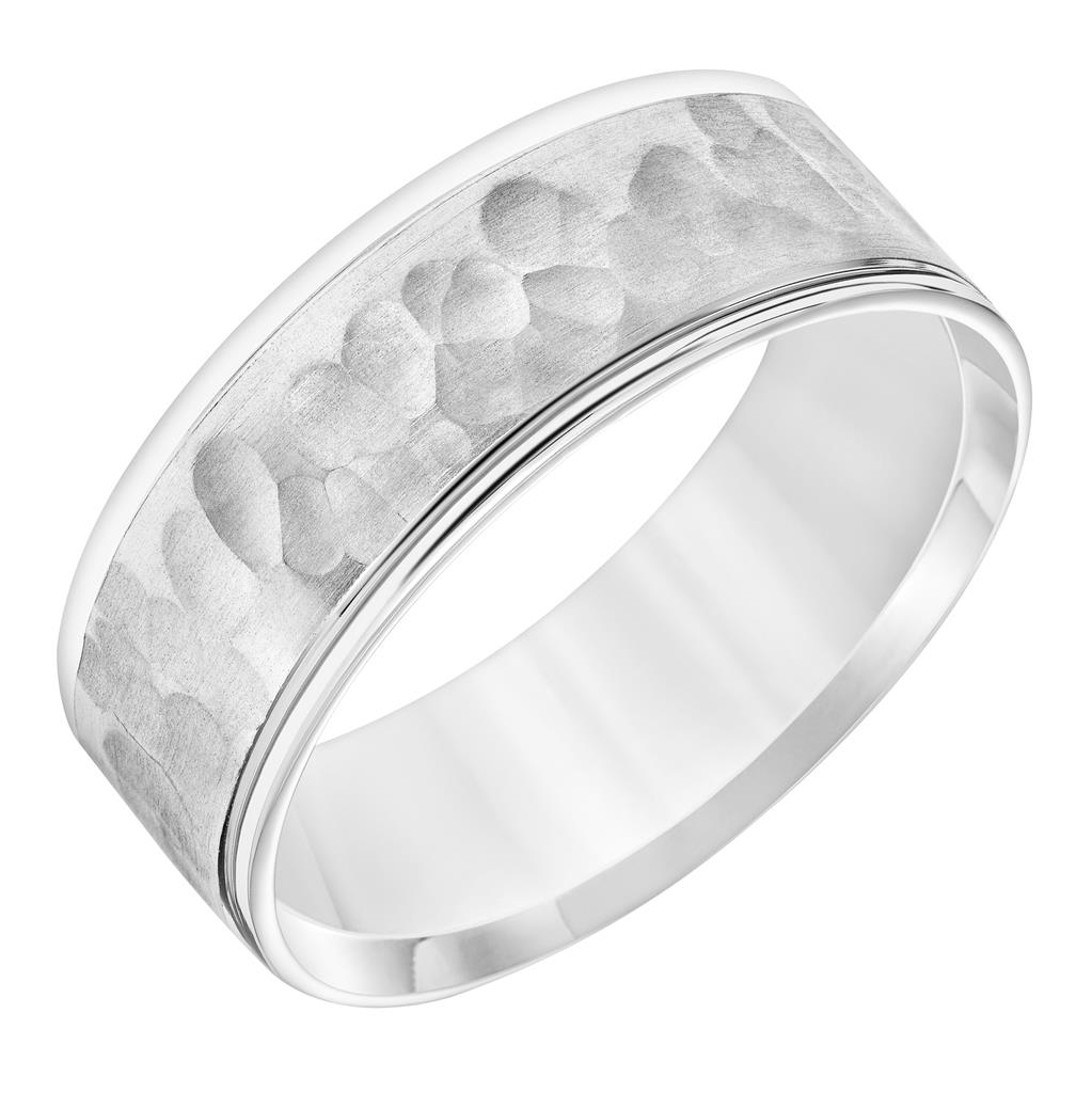 Fredrick Goldman 14K White Gold Flat Carved Wedding Band