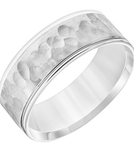 Fredrick Goldman 14K White Gold Flat Carved Wedding Band