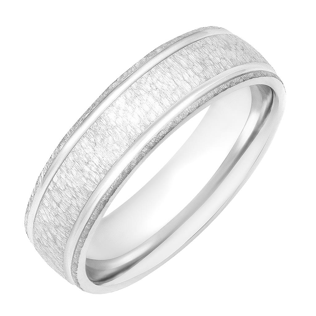 Frederick Goldman 14K White Gold Low Dome Roll Edge Wedding Band