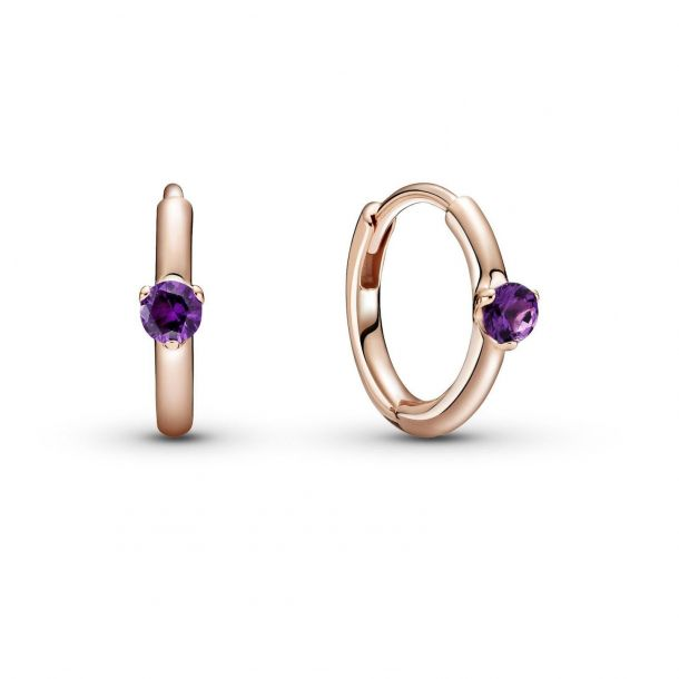 Pandora Moments Rose And Purple Solitaire Huggie Hoop Earrings