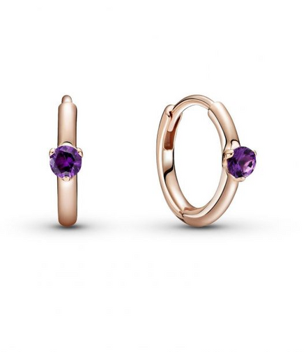 Pandora Moments Rose And Purple Solitaire Huggie Hoop Earrings