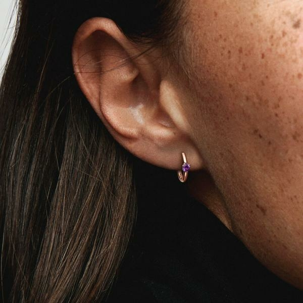 Pandora Moments Rose And Purple Solitaire Huggie Hoop Earrings