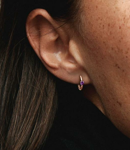 Pandora Moments Rose And Purple Solitaire Huggie Hoop Earrings
