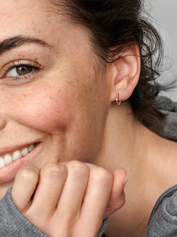 Pandora Moments Pink Solitaire Huggie Hoop Earrings