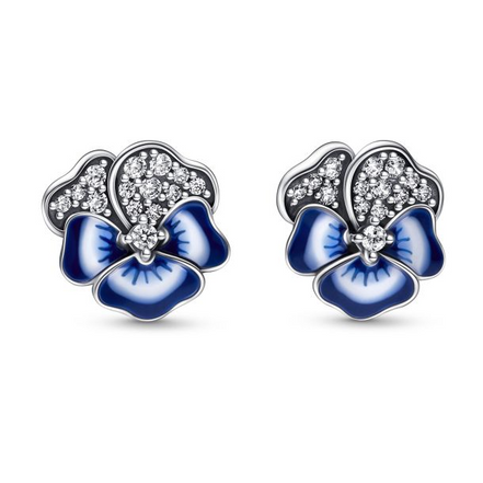 Pandora Moments Blue Pansy Flower Stud Earrings
