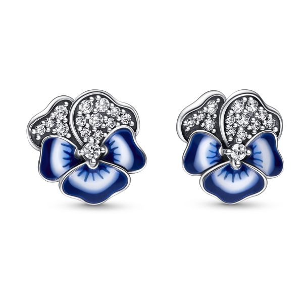 Pandora Moments Blue Pansy Flower Stud Earrings