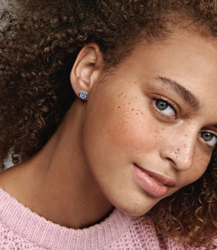 Pandora Moments Blue Pansy Flower Stud Earrings