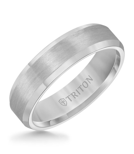 Triton Bevel Edge White Tungsten Carbide Comfort Fit Band Size 10