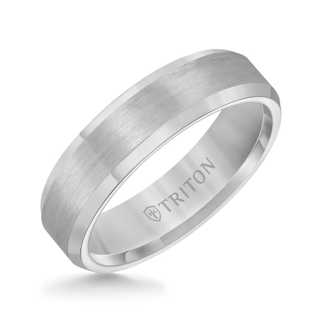 Triton Bevel Edge White Tungsten Carbide Comfort Fit Band Size 10