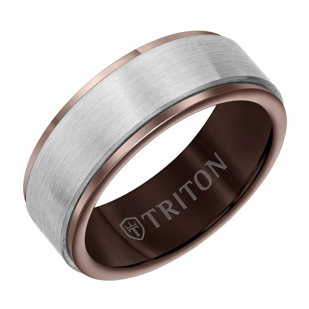 Triton Espresso and White Tungsten Carbide Wedding Band Size 10